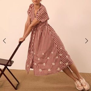 Madewell Daisy Embroidered Gingham Button-Front Midi Dress